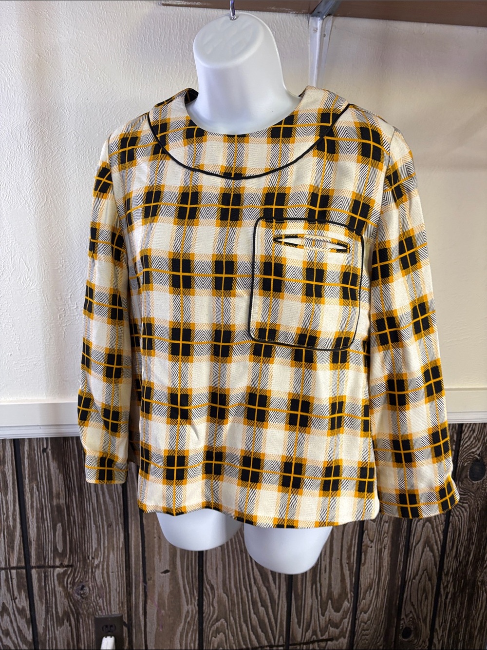 Plaid Long-Sleeve Blouse in Yellow and Black